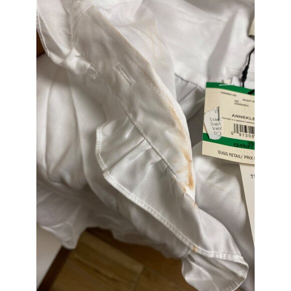 Anne Klein Womens Ruffled Stand Collar Cotton Blouse White Size L Defected - Picture 3 of 4